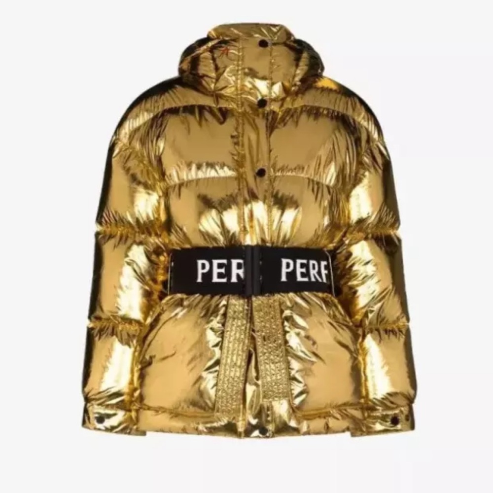 Perfect Moment Gold Puffer Parka with Quilted Design and Hood